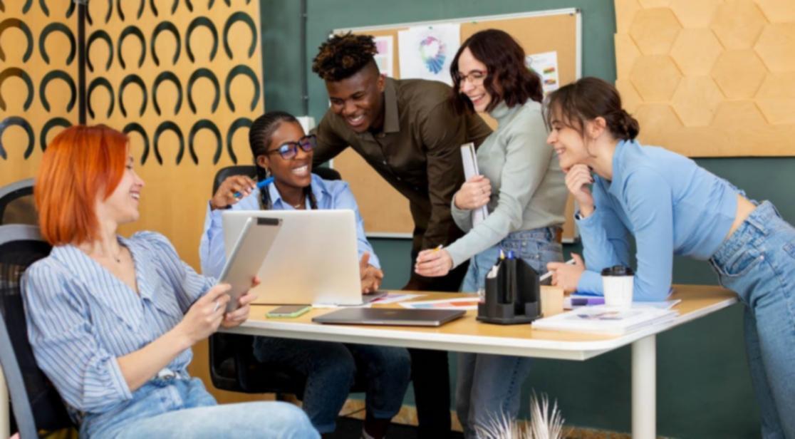 Local business optimization workspace with laptop and planning materials